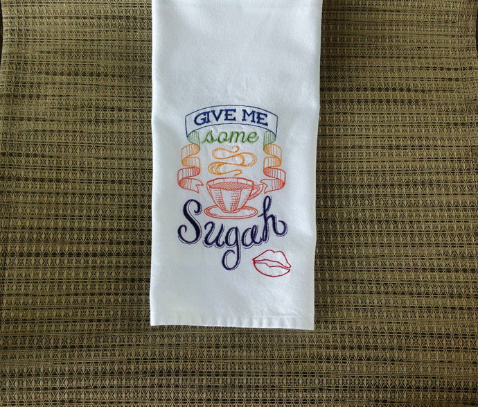 Give Me Some Sugah Embroidered White Kitchen Hand/Dish Towel Home Decor