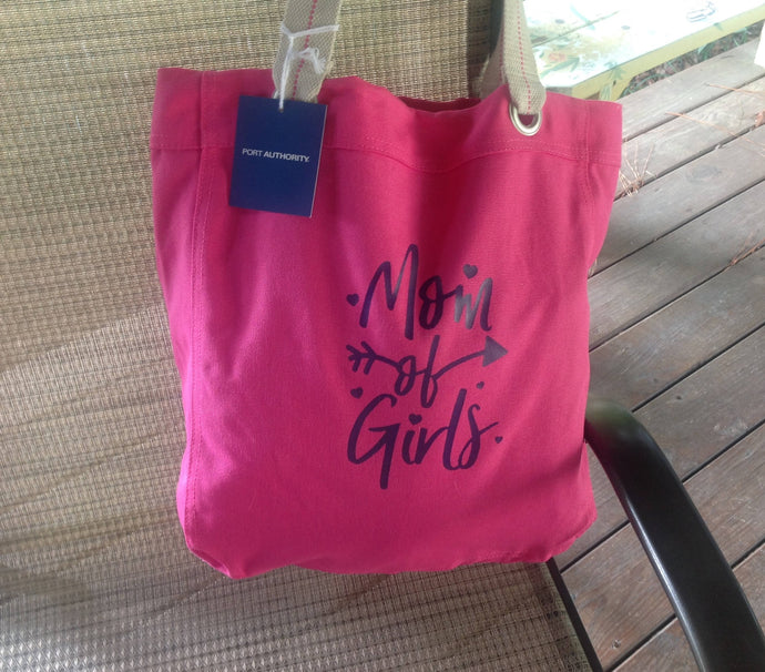Mom of Girls Beach Shopping Tote Hot Pink Bag Birthday Mothers Day Christmas Gift
