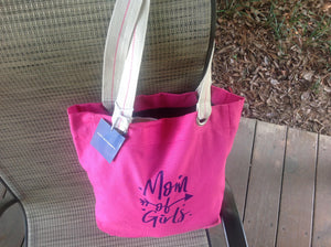 Mom of Girls Beach Shopping Tote Hot Pink Bag Birthday Mothers Day Christmas Gift