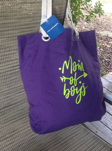 Mom of Boys Beach Shopping Tote Purple Bag Birthday Mothers Day Christmas Gift