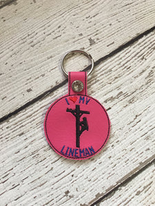 Love My Lineman Embroidered Keychain, Lineman Embroidered Keychain, Embroidered Lineman Keychain, Love My Lineman Gift Ideas For Her