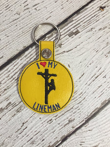 Love My Lineman Embroidered Keychain, Lineman Embroidered Keychain, Embroidered Lineman Keychain, Love My Lineman Gift Ideas For Her