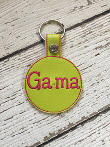 Gama Embroidered Personalized Pink Vinyl / Leather with Rhinestone Rivet Key Chain Mother&#39;s Day Birthday