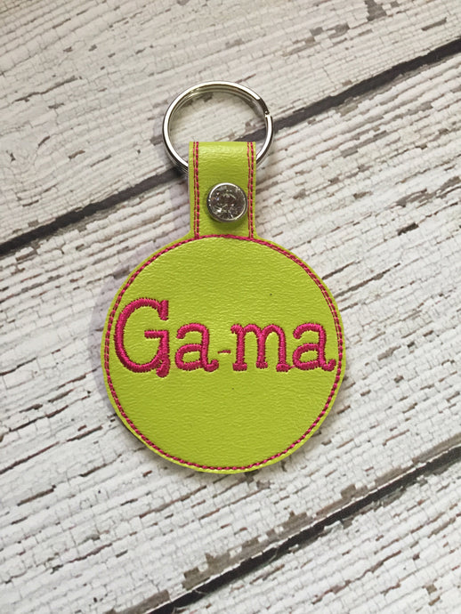 Gama Embroidered Personalized Pink Vinyl / Leather with Rhinestone Rivet Key Chain Mother's Day Birthday
