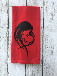 Mother Baby Silhouette, Baby Shower Gift, New Mother Gift, , Mother&#39;s Day Gift, Red, Kitchen Dish Hand Towel Decor, Mother Baby Silhoutte