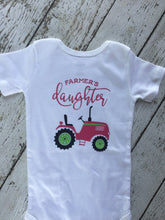 Load image into Gallery viewer, Farmers Daughter Pink Tractor Outfit, Pink Tractor Farmers Daughter Outfit, Pink Tractor Farmers Daughter Outfit, Baby Shower Gift