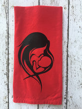 Load image into Gallery viewer, Mother Baby Silhouette, Baby Shower Gift, New Mother Gift, , Mother&#39;s Day Gift, Red, Kitchen Dish Hand Towel Decor, Mother Baby Silhoutte