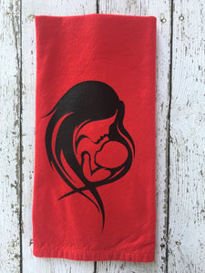 Mother Baby Silhouette, Baby Shower Gift, New Mother Gift, , Mother's Day Gift, Red, Kitchen Dish Hand Towel Decor, Mother Baby Silhoutte