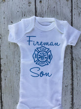 Load image into Gallery viewer, Fireman Son Baby Outfit, Baby Outfit Fireman Son, Outfit Baby Fireman Son, Newborn Fireman Son Gift Idea, Fireman Son Baby Shower Gift